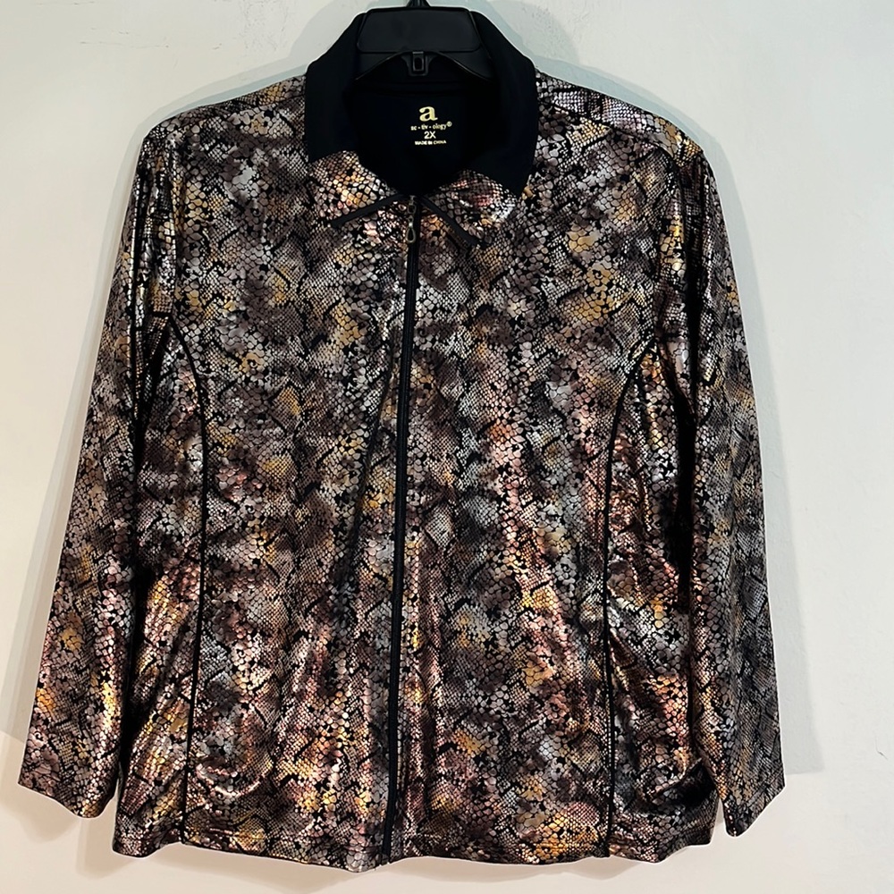 Activology Women’s metallic color full-zip front pockets jacket/shirt Size 2X
